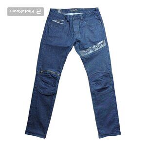 Cult Of Individuality Men's Greaser Moto  Jeans Size 34 Color Blue Button Fly